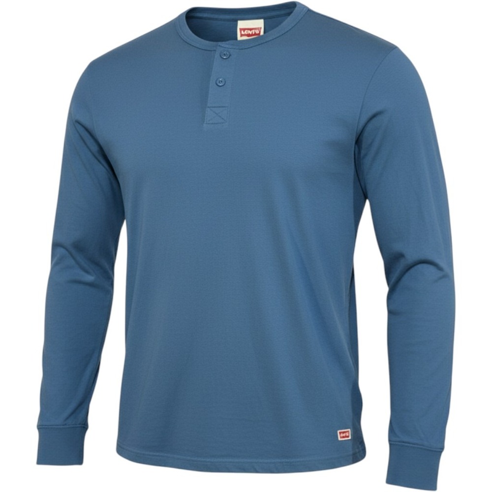 Levi's Henley Shirt Mens XXL Blue Cotton Long Sleeve Casual Workwear Minimalist
